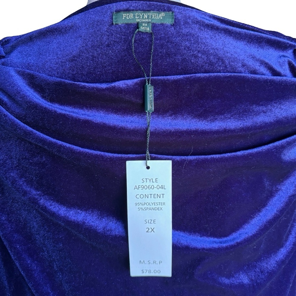 NWT: For Cynthia Velour Drape Cowl Neck Regency Tunic - 2X - Deep Purple - Picture 3 of 8